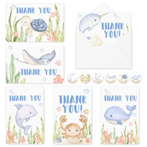 whaline 30 pack under the sea thank you cards with envelopes stickers watercolor ocean animal baby shower thank you cards for greeting birthday 4 x 6 inch