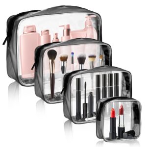 rcybeo clear makeup bags, 4 pack cosmetic bags with zipper portable pvc toiletry carry pouch for travel, bathroom and organizing