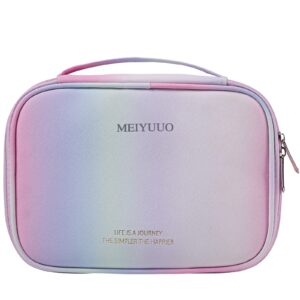 Meiyuuo Gradient Makeup Bag Large Travel Makeup Case Cosmetic Bags for Women Carry on Zipper Pouch Toiletry Bag Cute Colorful Organizer(Rainbow Pink)