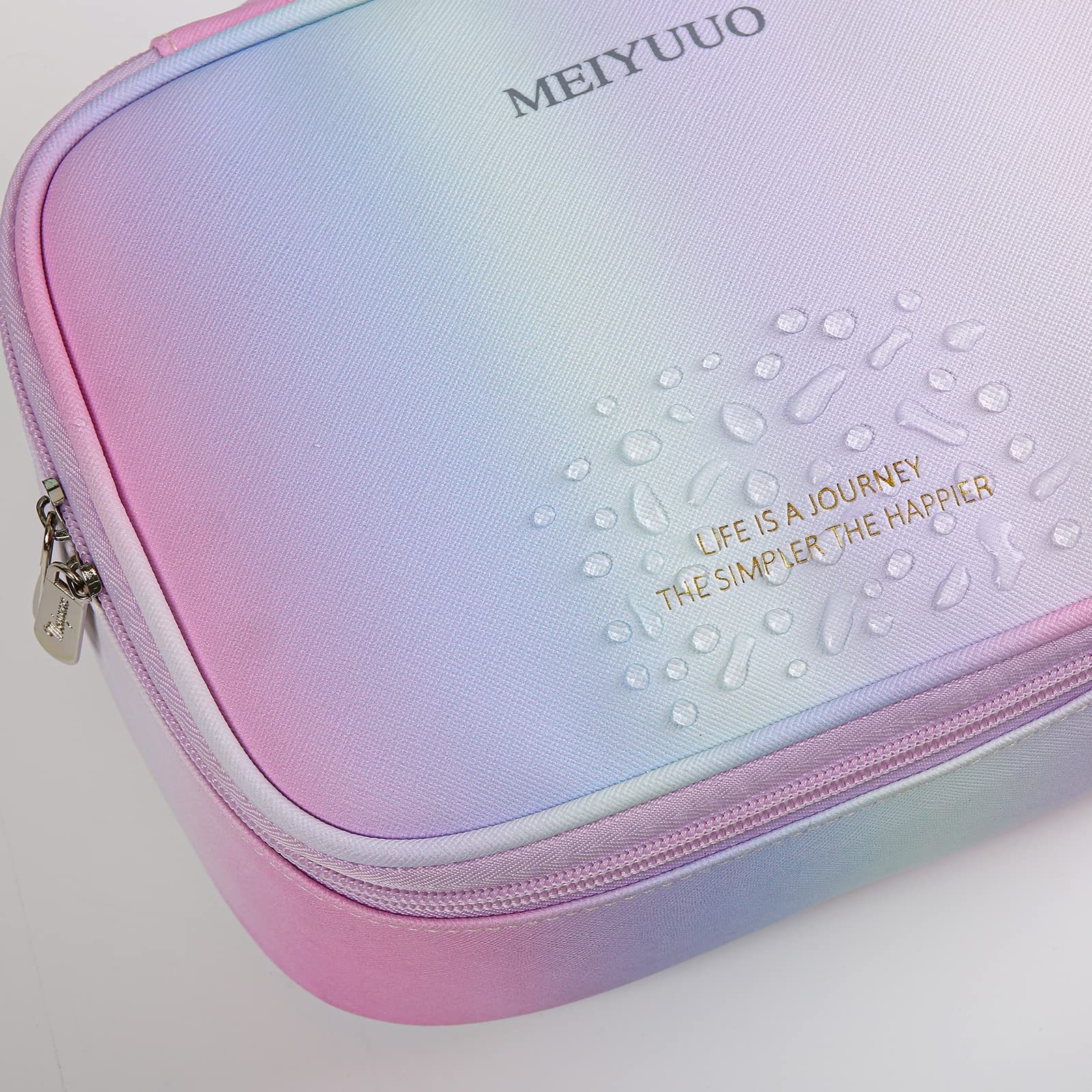 Meiyuuo Gradient Makeup Bag Large Travel Makeup Case Cosmetic Bags for Women Carry on Zipper Pouch Toiletry Bag Cute Colorful Organizer(Rainbow Pink)