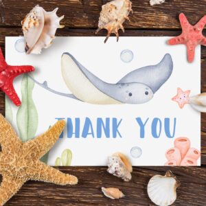 Whaline 30 Pack Under the Sea Thank You Cards with Envelopes Stickers Watercolor Ocean Animal Baby Shower Thank You Cards for Greeting Birthday 4 x 6 Inch