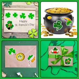 Celaza 200pcs St.Patricks Stickers, Self-Adhesive Stickers with Shamrocks Clover Gold Coin Sticker, St.Patricks Day Goodie Bags Fillers for Kids Wraps Decorations Ornaments