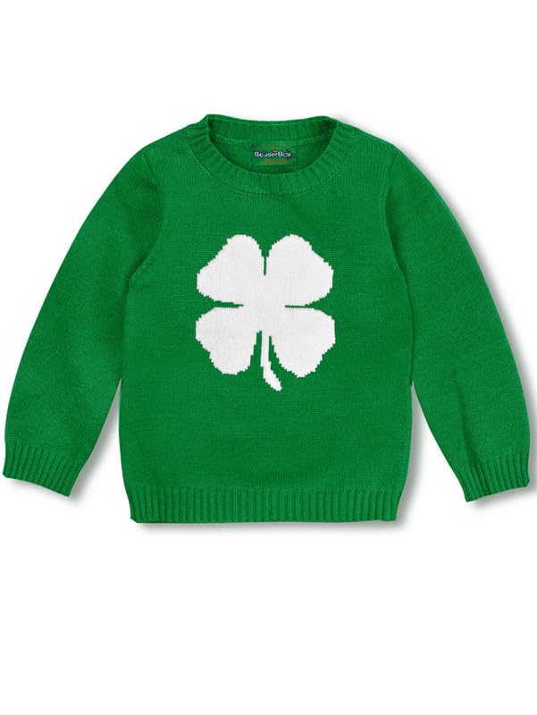 St Patricks Toddler Clover Shamrock Knitted Pullover Irish Sweater Party Lucky Sweatshirt Green 2 Years