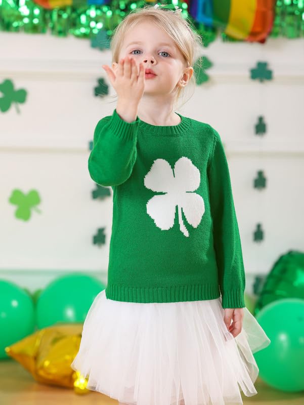 St Patricks Toddler Clover Shamrock Knitted Pullover Irish Sweater Party Lucky Sweatshirt Green 2 Years