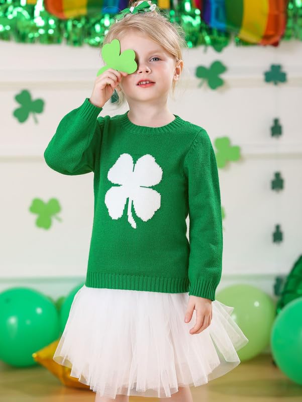 St Patricks Toddler Clover Shamrock Knitted Pullover Irish Sweater Party Lucky Sweatshirt Green 2 Years