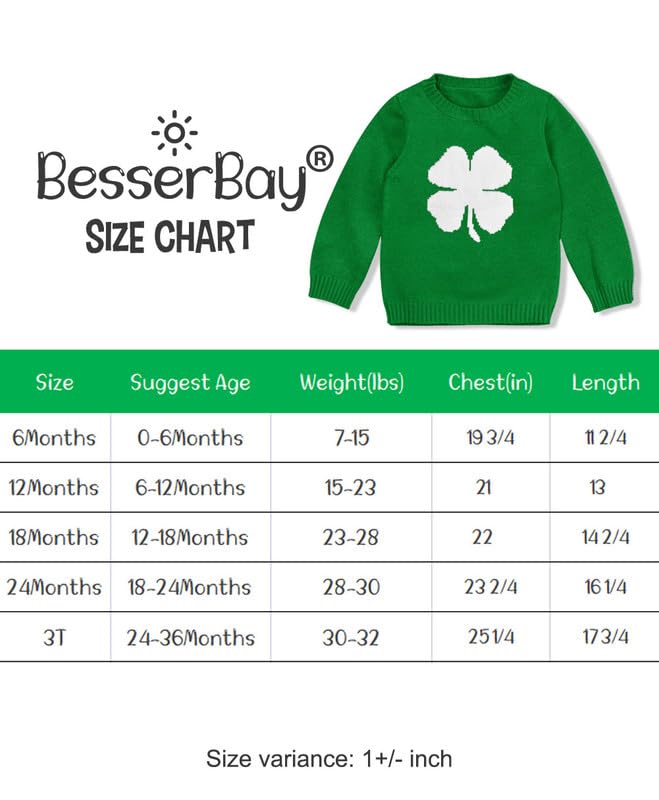 St Patricks Toddler Clover Shamrock Knitted Pullover Irish Sweater Party Lucky Sweatshirt Green 2 Years