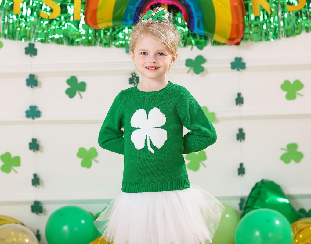 St Patricks Toddler Clover Shamrock Knitted Pullover Irish Sweater Party Lucky Sweatshirt Green 2 Years