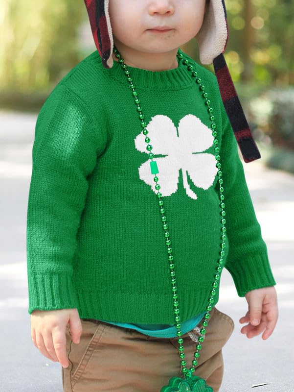 St Patricks Toddler Clover Shamrock Knitted Pullover Irish Sweater Party Lucky Sweatshirt Green 2 Years