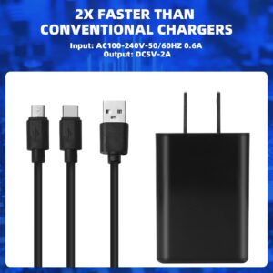 Fast Charger with 6.6Ft USB Type-C&Micro USB Cable,AC Adapter,2A Rapid Charger for All New All-New Fire 7 HD 8 10 Plus Tablet, Kids Pro, Kids Edition, Fire HD HDX 7” 8.9” Phone