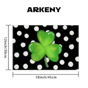 ARKENY St Patricks Day Placemats 12X18 Inches Set of 4, Green Shamrock Black Dots Spring Seasonal Farmhouse Burlap Indoor Kitchen Dining Table Mats Decorations for Home Party AP254-18