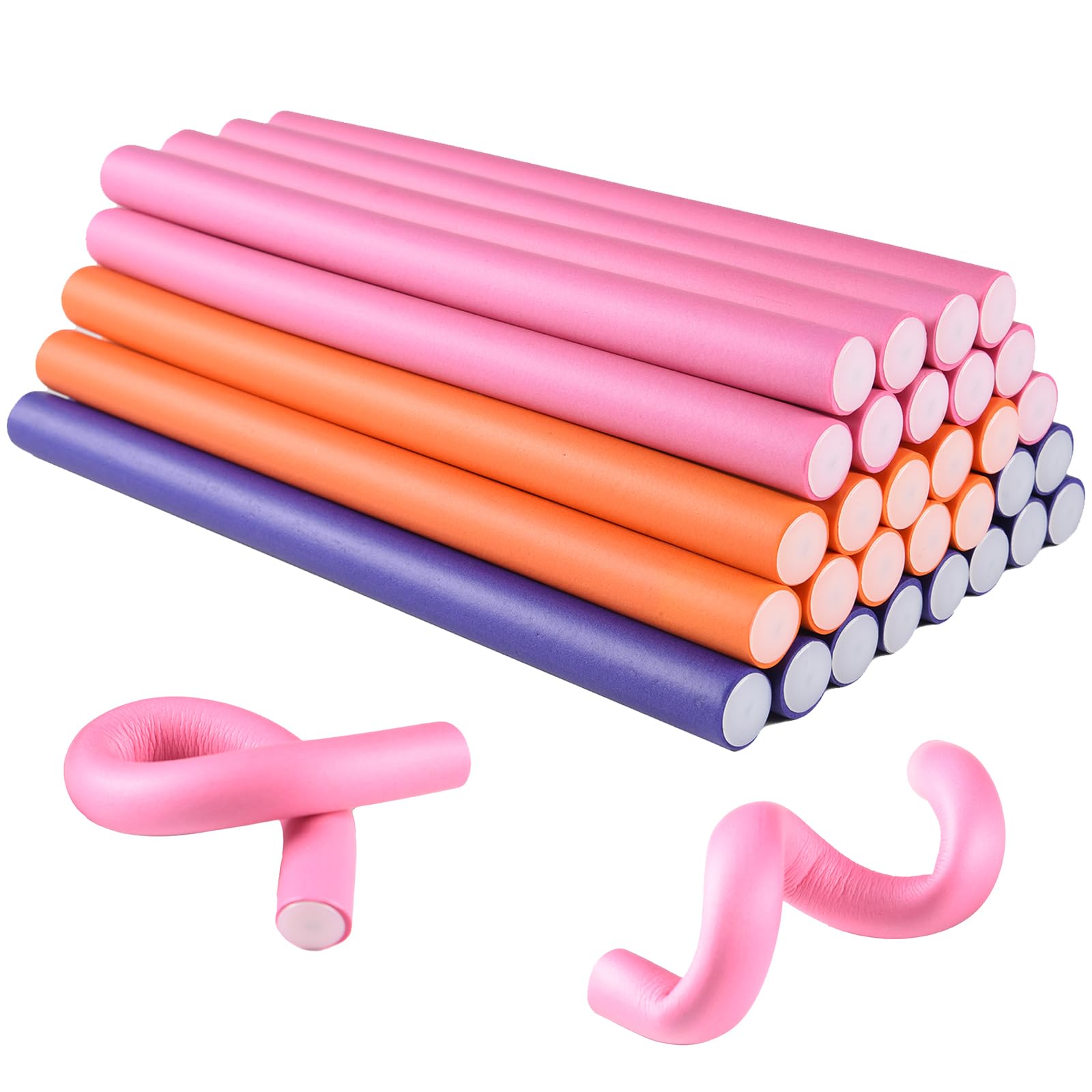 Royota 30PCS 9.45" Flexible Foam Curling Rods, Twist Heatless Hair Rollers for Women, Girls, Long and Short Hair, Sleep-In (0.71 x 9.45 Inch, Random Color)