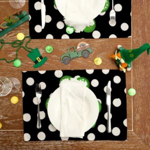 ARKENY St Patricks Day Placemats 12X18 Inches Set of 4, Green Shamrock Black Dots Spring Seasonal Farmhouse Burlap Indoor Kitchen Dining Table Mats Decorations for Home Party AP254-18