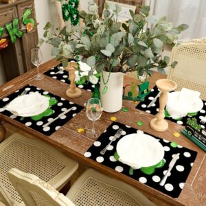 ARKENY St Patricks Day Placemats 12X18 Inches Set of 4, Green Shamrock Black Dots Spring Seasonal Farmhouse Burlap Indoor Kitchen Dining Table Mats Decorations for Home Party AP254-18