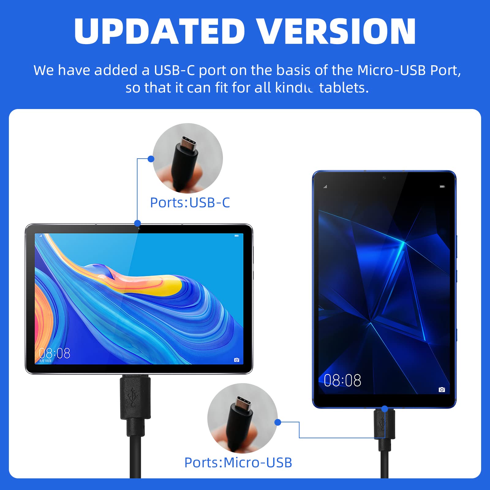 Fast Charger with 6.6Ft USB Type-C&Micro USB Cable,AC Adapter,2A Rapid Charger for All New All-New Fire 7 HD 8 10 Plus Tablet, Kids Pro, Kids Edition, Fire HD HDX 7” 8.9” Phone