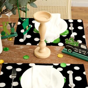 ARKENY St Patricks Day Placemats 12X18 Inches Set of 4, Green Shamrock Black Dots Spring Seasonal Farmhouse Burlap Indoor Kitchen Dining Table Mats Decorations for Home Party AP254-18