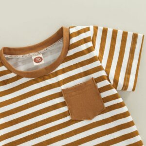 VISGOGO Baby Boys Summer Outfits Set Short Sleeve Striped T-Shirt Tops + Solid Color Short Pants 6 12 18 24 Months 2T 3T (A-Brown, 2-3 Years)