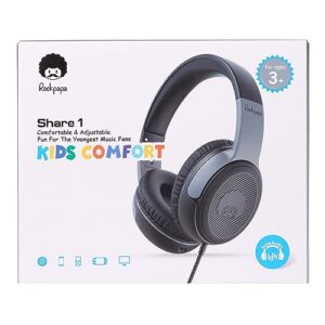 rockpapa Share 1 Kids Headphones Wired with Microphone & Share Port, 85dB/94dB Volume Limited, Cute Foldable Student Child Boys Girls Headphones for School/Classroom/Travel Black/Grey