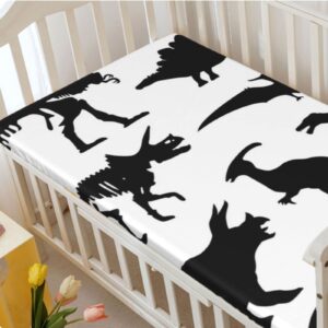 Dinosaur Themed Fitted Crib Sheet,Standard Crib Mattress Fitted Sheet Soft Toddler Mattress Sheet Fitted-Baby Sheet for Boys Girls, 28“ x52“,White Black