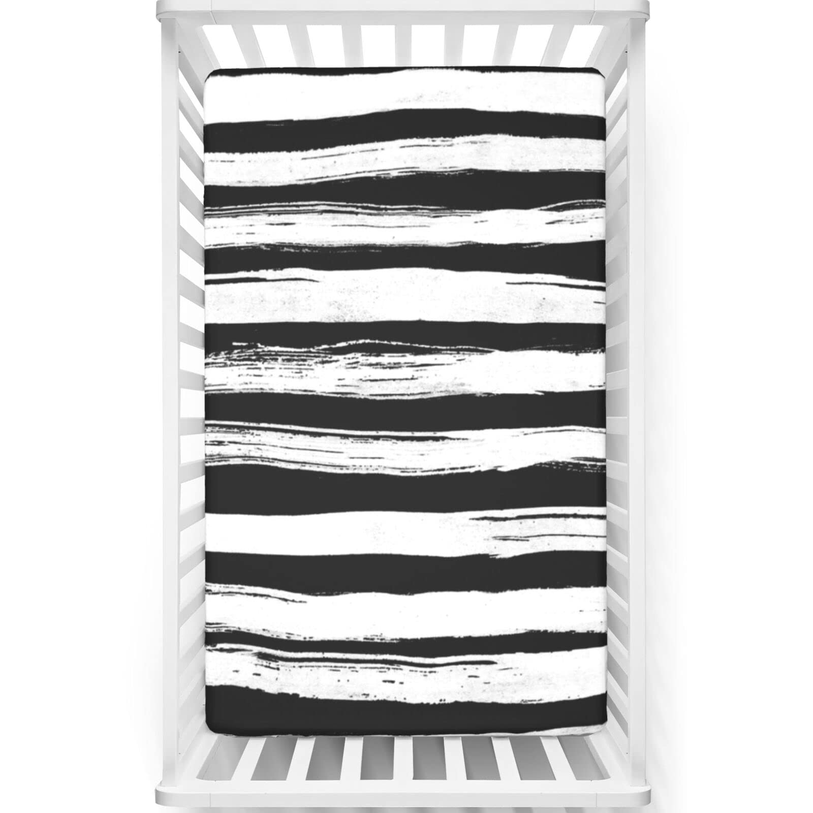 Black and White Stripe Themed Fitted Crib Sheet,Standard Crib Mattress Fitted Sheet Soft and Breathable Bed Sheets-Baby Crib Sheets for Girl or Boy, 28“ x52“,Black White