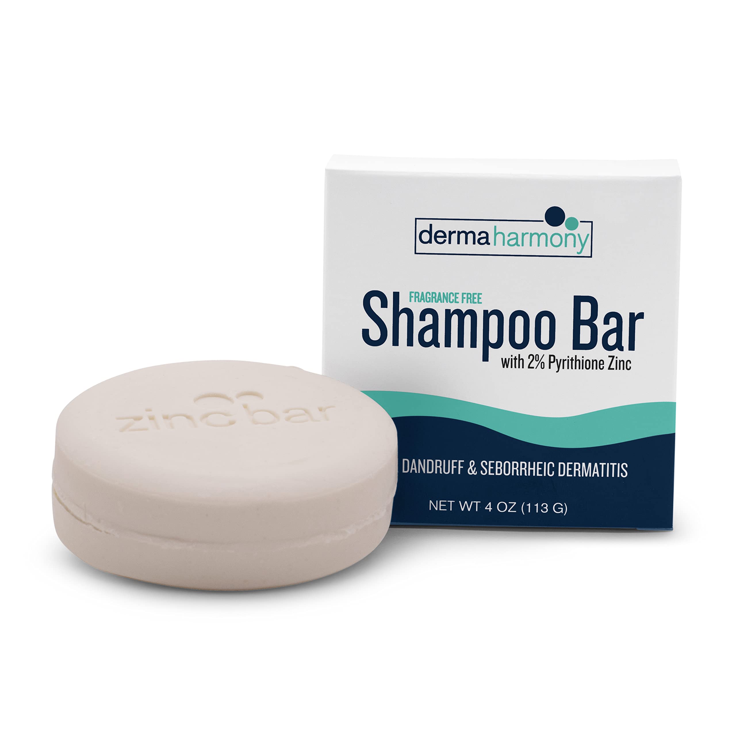 Dermaharmony 2% Pyrithione Zinc Shampoo Bar for dandruff and seborrheic dermatitis - Fragrance Free (4 Oz)