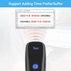 Tera Pro Extreme Performance Wireless 1D 2D QR Barcode Scanner Mini Portable Small 3-in-1 Compatible with Bluetooth & 2.4G Wireless & USB Wired Pocket Handheld Time Stamp Bar Code Reader Model 1300