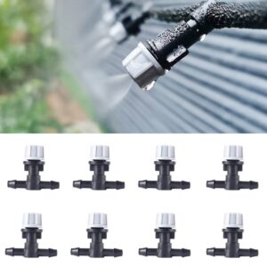 la farah 50pcs micro spray irrigation drippers,three-way integrated atomizing nozzle, patio cooling garden greenhouse drip irrigation system kit parts emitters for 1/4" irrigation tubing