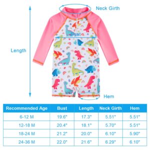 TUPOMAS Baby Girls Swimsuit Long Sleeve Dinosaur Bathing Suit Sun Protect Rashguard One Piece Swimwear 12-18 Months