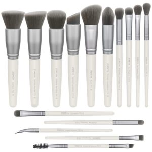 zoreya makeup brushes - 15 pcs premium bamboo charcoal infused bristles makeup brush set, foundation concealers eye shadows make up brush,eyeliner brushes(white)