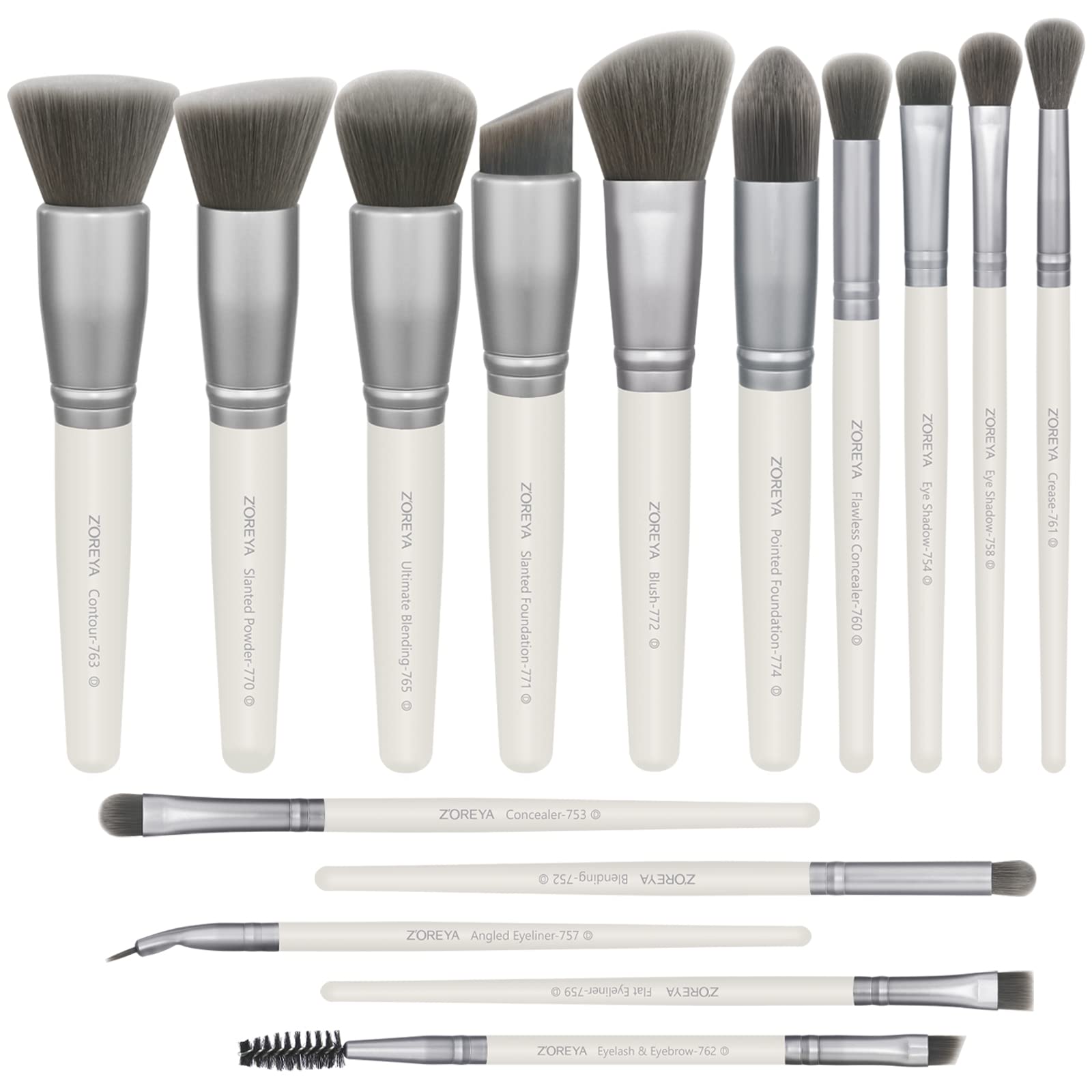 ZOREYA Makeup Brushes - 15 Pcs Premium Bamboo Charcoal Infused Bristles Makeup Brush Set, Foundation Concealers Eye Shadows Make Up Brush,Eyeliner Brushes(White)