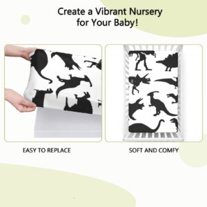 Dinosaur Themed Fitted Crib Sheet,Standard Crib Mattress Fitted Sheet Soft Toddler Mattress Sheet Fitted-Baby Sheet for Boys Girls, 28“ x52“,White Black