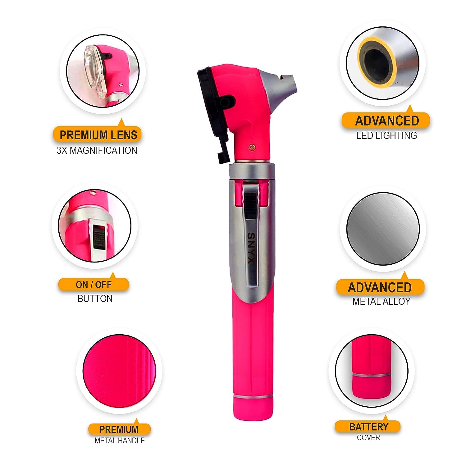 Pink Otoscope Ear Scope with Light, Ear Infection Detector, Pocket Size