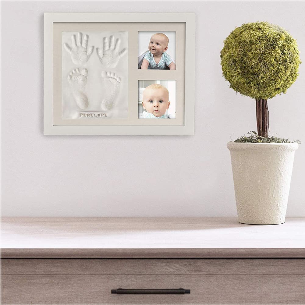 Baby Handprint and Footprint Kit DIY Picture Frame of Baby Footprint Kit with Non-Toxic Clay Baby Keepsake Frames (White)