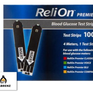 ReliOn Premier Blood Glucose Test Strips, 100 Count Bundle with Exclusive GABRENZ Fridge Magnet