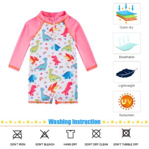 TUPOMAS Baby Girls Swimsuit Long Sleeve Dinosaur Bathing Suit Sun Protect Rashguard One Piece Swimwear 12-18 Months