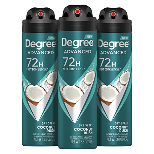 Degree Men Advanced Antiperspirant Deodorant Dry Spray Coconut Rush 3 Count 72-Hour Sweat and Odor Protection​ Deodorant for Men With MotionSense Technology 3.8 oz