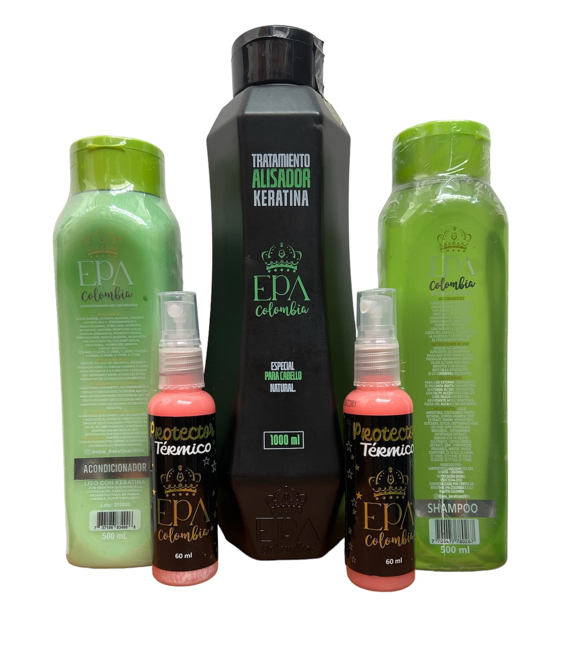 Litro Combo Formula Nueva Tratamiento Alisador keratina EPA Colombia + Shampoo y Acondicionador - Producto natural que estimula el crecimiento del cabello, No contiene Formol, No contiene Amoniaco. (Verde)