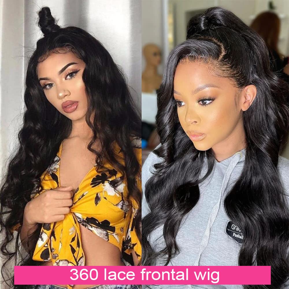 Lzlefho HD Transparent 360 Lace Front Wigs Human Hair 180% Density Pre Plucked 360 Body Wave Full Lace Human Hair Wigs for Women with Baby Hair Natural Color (28inch)