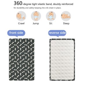 Dog Bone Themed Fitted Crib Sheet,Standard Crib Mattress Fitted Sheet Ultra Soft Material-Baby Crib Sheets for Girl or Boy, 28“ x52“,Ivory and Charcoal Grey