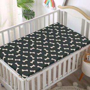 Dog Bone Themed Fitted Crib Sheet,Standard Crib Mattress Fitted Sheet Ultra Soft Material-Baby Crib Sheets for Girl or Boy, 28“ x52“,Ivory and Charcoal Grey