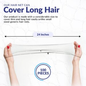 ZefeqCo Hair Net Black - 100Pcs – 24 inches Invisible Nylon Hair Nets for Women and Men - Perfect for Hair Bun, Sleeping, & Kitchen Food Service