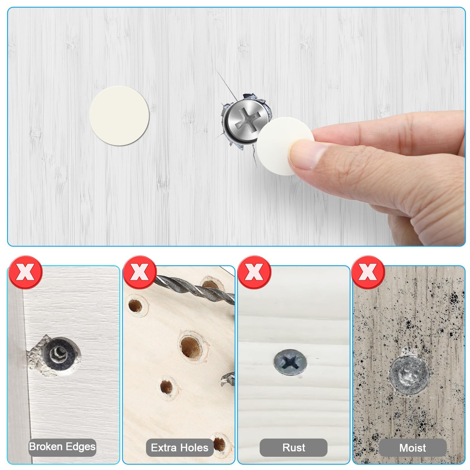 SUNJOYCO 1010 Pcs Screw Hole Covers, 10 Sheets Self-Adhesive Screw Hole Stickers, Dustproof Screw Cover Caps White, 12mm 15mm 21mm