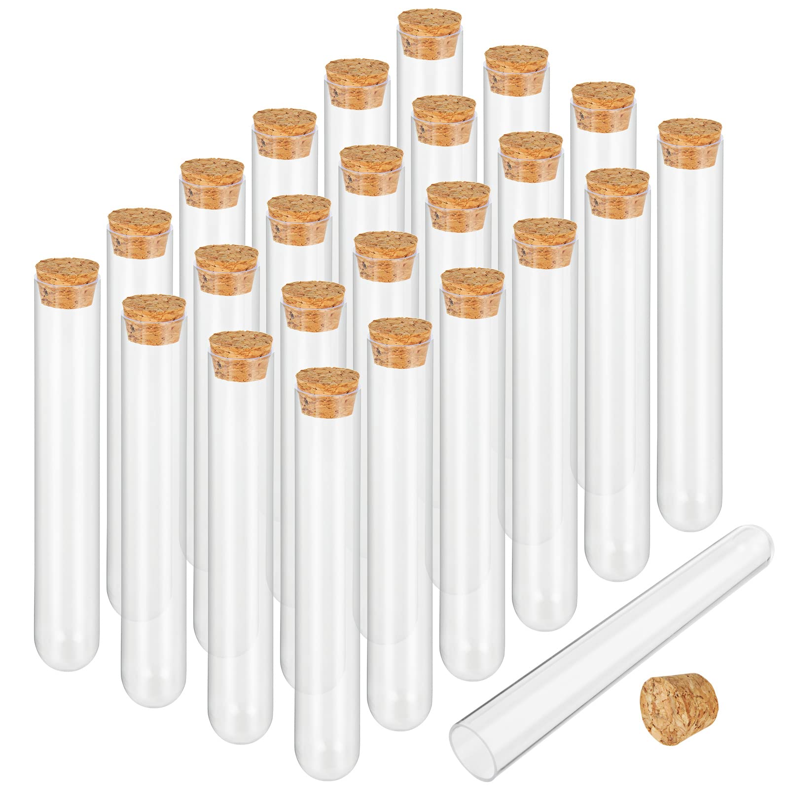 Oungy 60 PCS 20x150mm Plastic Test Tubes with Cork Stoppers 35ML Clear Bath Salt Tubes Gumball Candy Tubes Container Vials for Scientific Experiments Party Favors Decorate Candy Storage