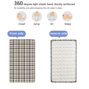 Brown Plaid Themed Fitted Crib Sheet,Standard Crib Mattress Fitted Sheet Soft & Stretchy Fitted Crib Sheet-Baby Crib Sheets for Girl or Boy, 28“ x52“,Multicolor