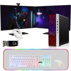 hp g3 gaming desktop pc, intel core i5 6th gen, amd rx 550 graphics, 32gb ram, 240gb ssd + 2tb hdd, mtg new 24 inch dual monitor, gaming kit webcam, win 10 pro (renewed)