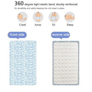 Clouds Themed Fitted Crib Sheet,Standard Crib Mattress Fitted Sheet Soft & Stretchy Fitted Crib Sheet-Baby Crib Sheets for Girl or Boy, 28“ x52“,Pale Sky Blue White