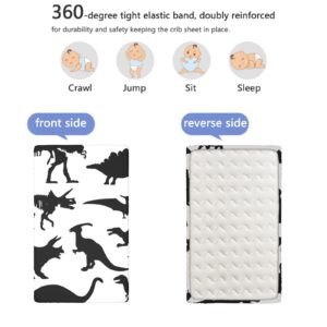 Dinosaur Themed Fitted Crib Sheet,Standard Crib Mattress Fitted Sheet Soft Toddler Mattress Sheet Fitted-Baby Sheet for Boys Girls, 28“ x52“,White Black