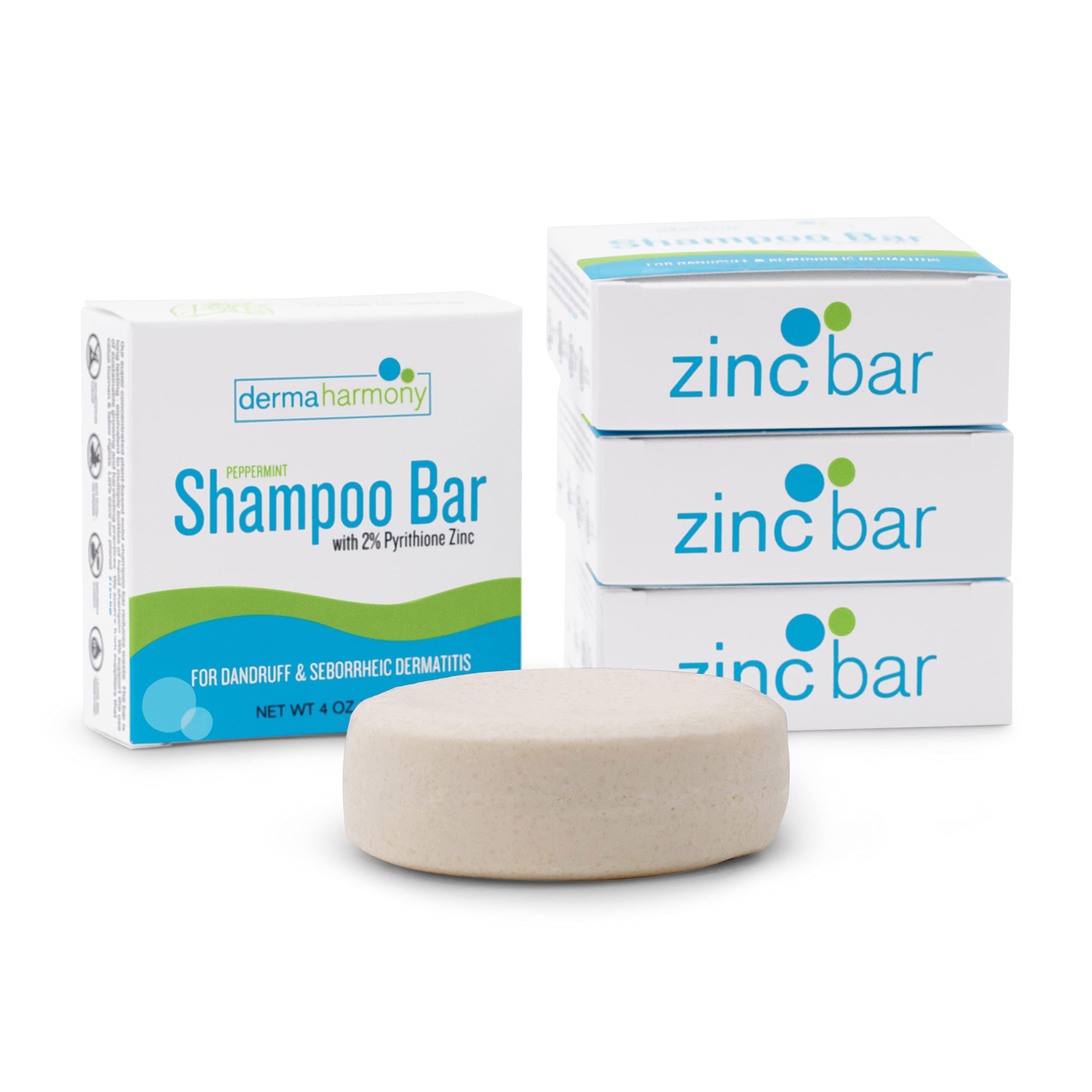 Dermaharmony 2% Pyrithione Zinc Shampoo Bar for dandruff and seborrheic dermatitis - Fragrance Free (4 Oz)