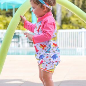 TUPOMAS Baby Girls Swimsuit Long Sleeve Dinosaur Bathing Suit Sun Protect Rashguard One Piece Swimwear 12-18 Months