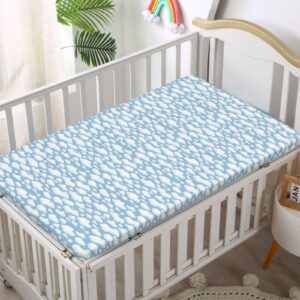 Clouds Themed Fitted Crib Sheet,Standard Crib Mattress Fitted Sheet Soft & Stretchy Fitted Crib Sheet-Baby Crib Sheets for Girl or Boy, 28“ x52“,Pale Sky Blue White