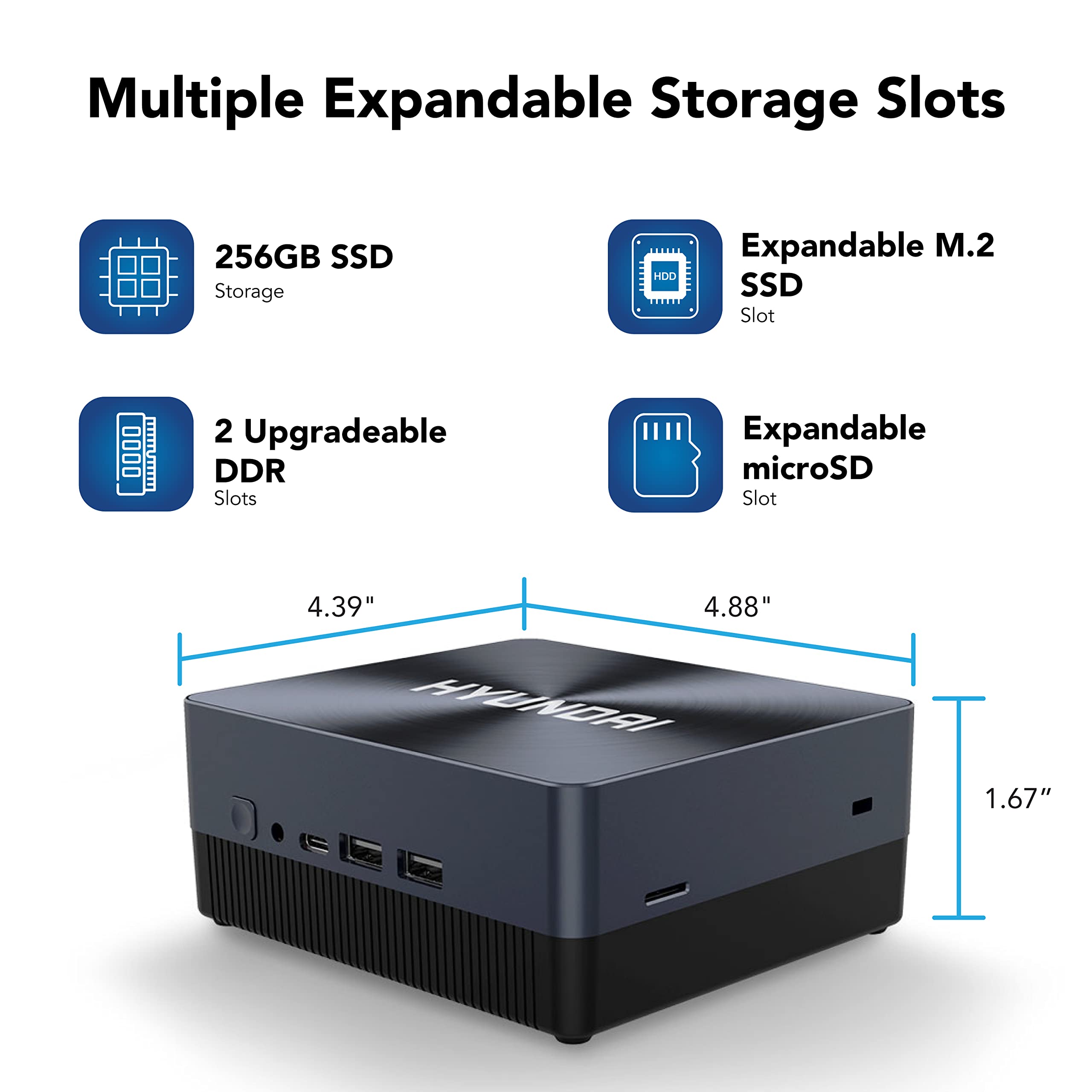 HYUNDAI Mini PC - Intel Core i5, 8GB DDR4 RAM, 256GB M.2 SSD, Windows 10 Pro Mini Desktop Computer, Dual-Band WiFi, Bluetooth, 2K UHD, Dual Display Support, Black